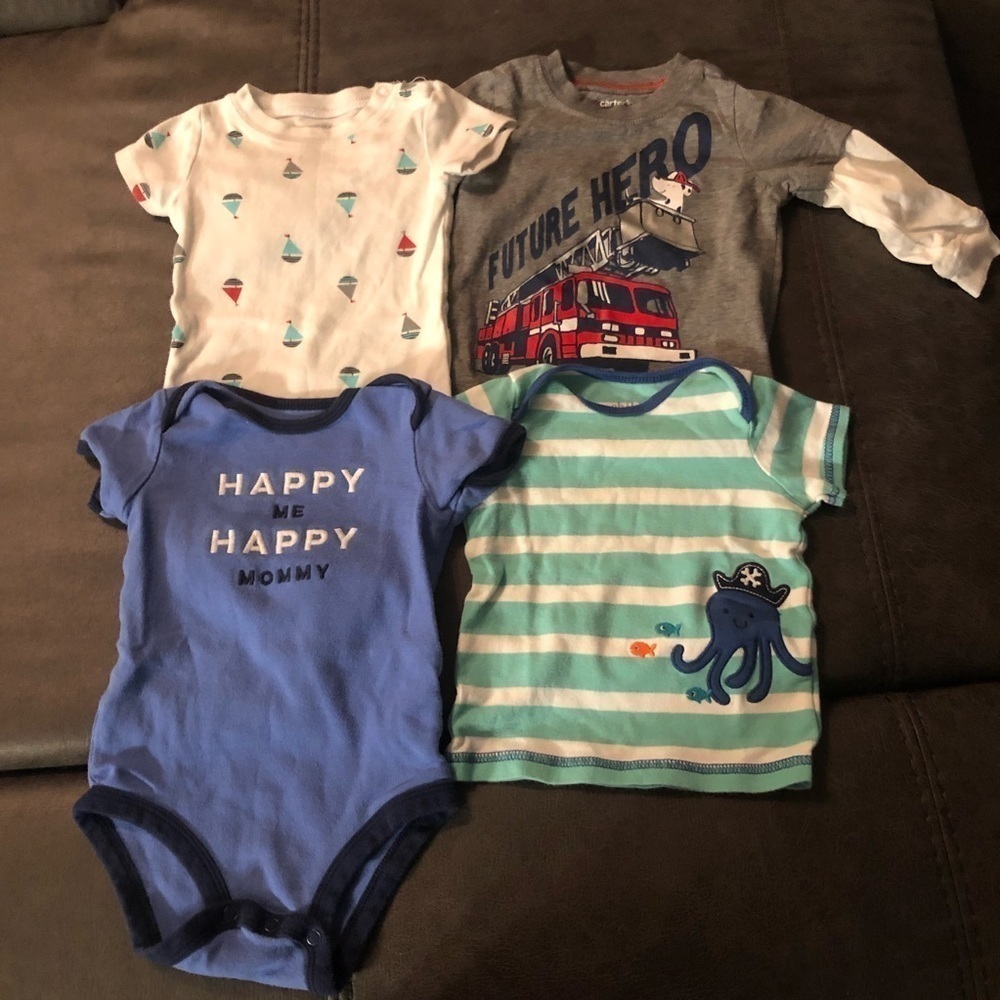 4 Carter’s 6-9/9 Months Boy Short Sleeve Shirts and Onesies